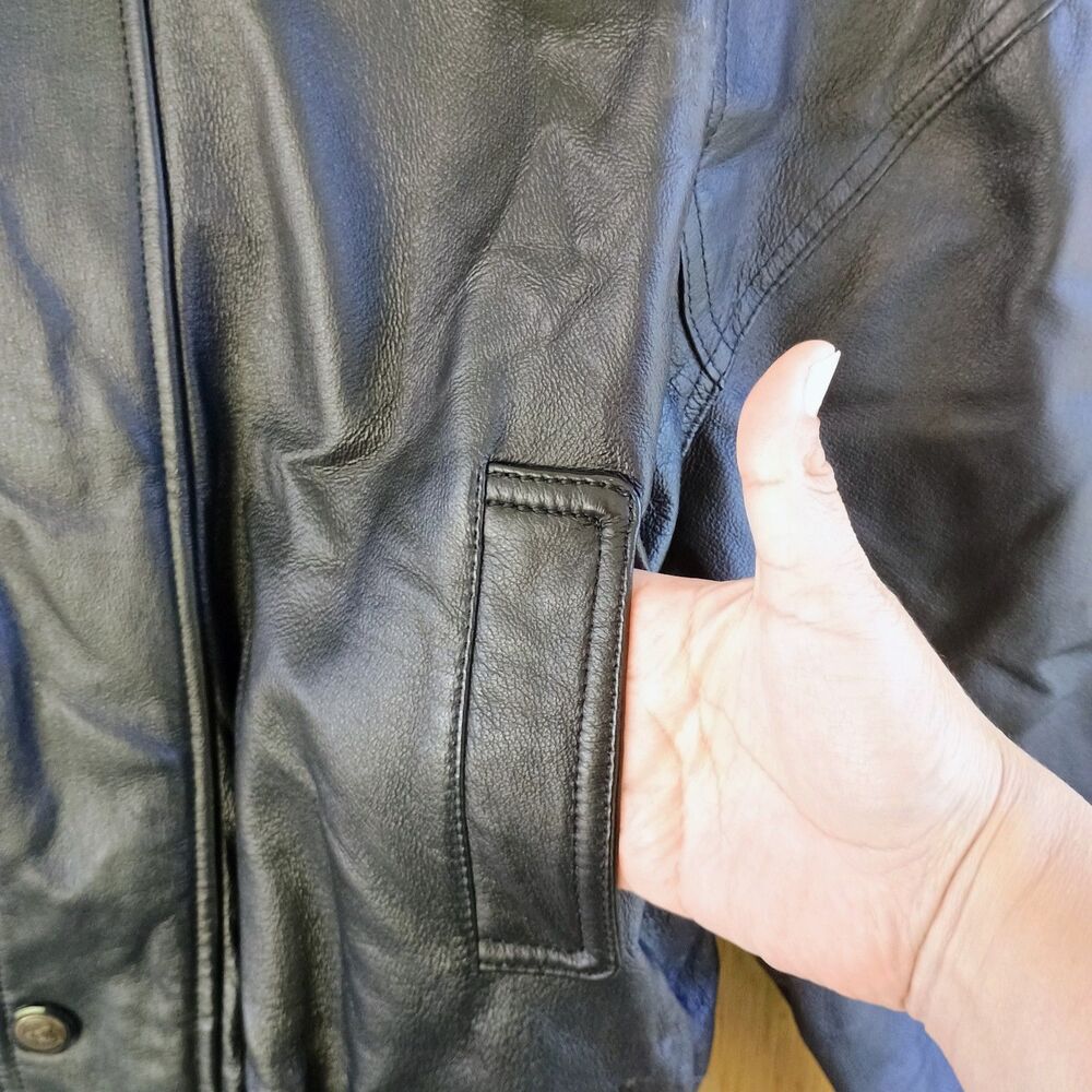 Genuine Leather Hooded Jacket Vintage Real Leather Parka Coat Drawstring Waist M - Picture 8 of 16